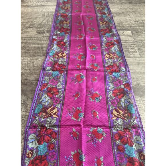 Vintage Liz Claiborne 100% Silk Scarf Purple Flowers Floral Vibrant Rectangle - Picture 9 of 11